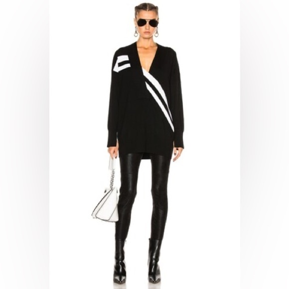 Rag & Bone Grace V-Neck Sweater Black Ivory Striped Merino Wool XS/S - Picture 9 of 14